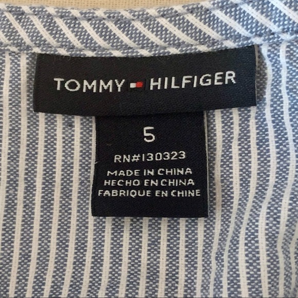 TOMMY HILFIGER Striped Denim Ruffle Dress Sleeveless 100% Cotton Blue & White 5 - Picture 2 of 16